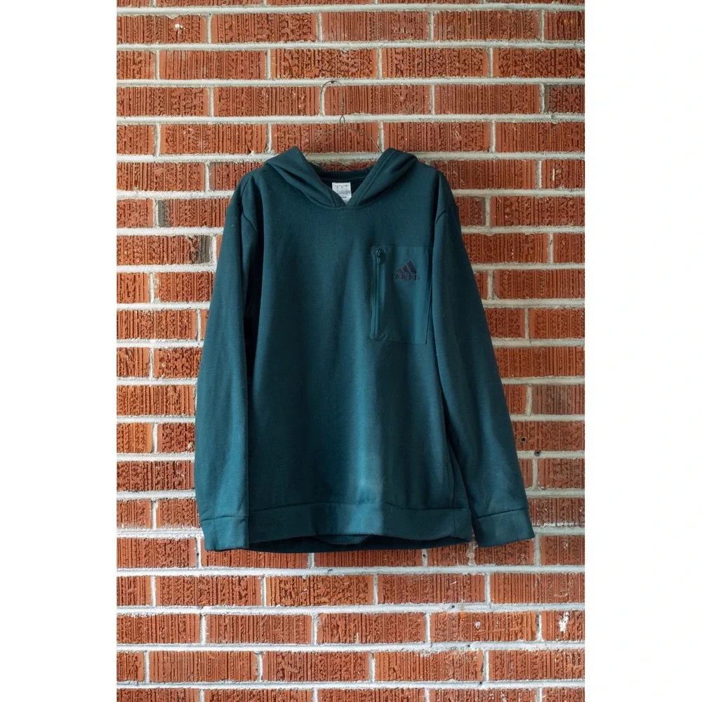 Adidas Mens Forest Green Recycled Polyester Zip Pocket Hoodie Sweatshirt Large